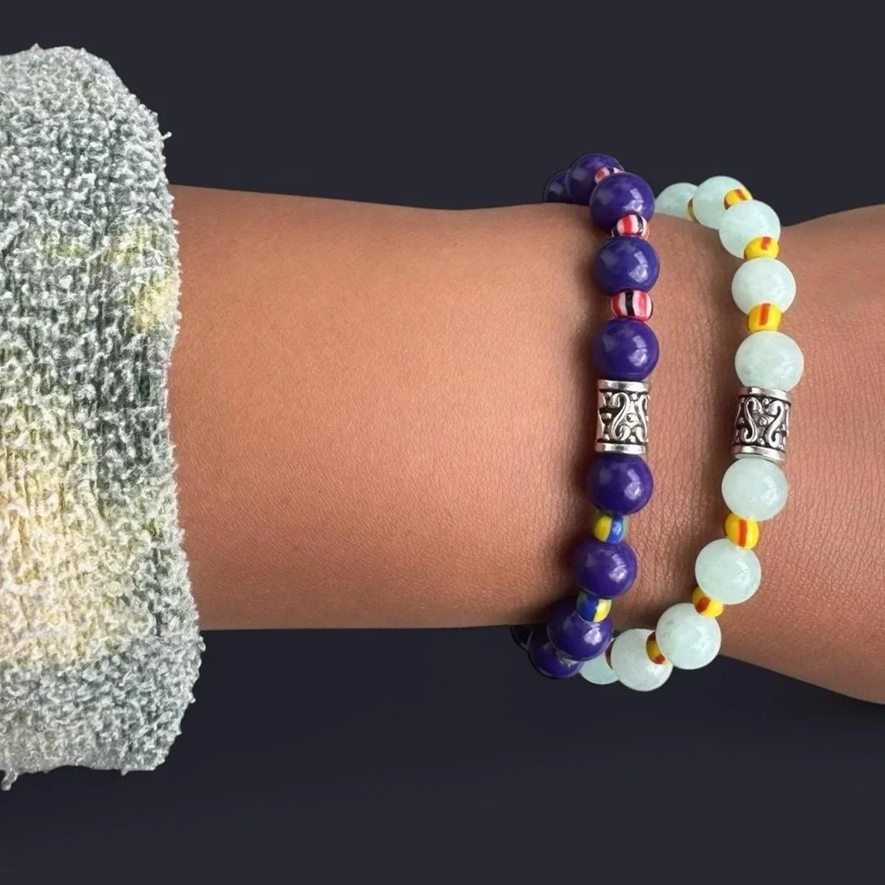 Midnight Striped Glass Bead Bracelet